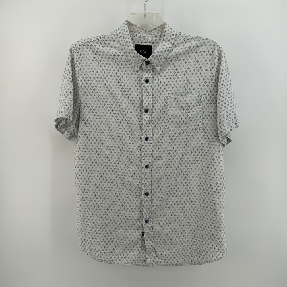 Rails Carson Shirt Mens XL White Linen Blend Short Sleeve Button Up Diamond Geo